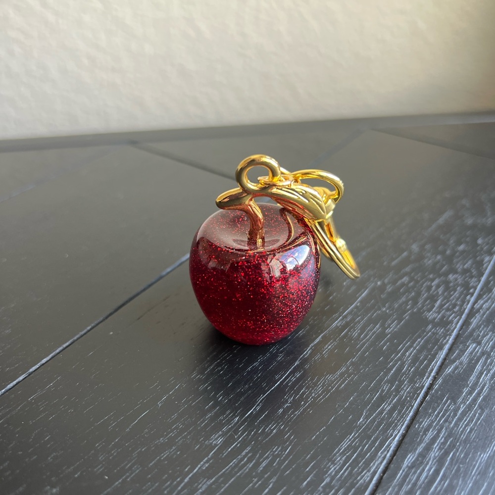 Apple Bag Charm with Gold Hardware Red Glitter